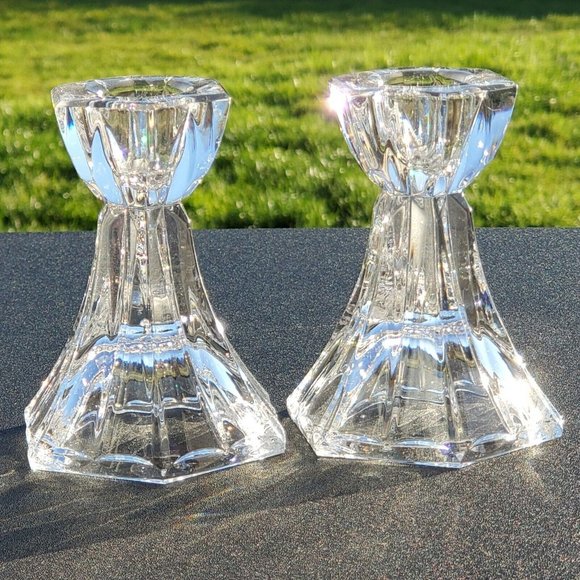 Mikasa Crystal Metro Flair Candlestick Holders set of 2 hexagon shape 3.5" - Picture 2 of 9